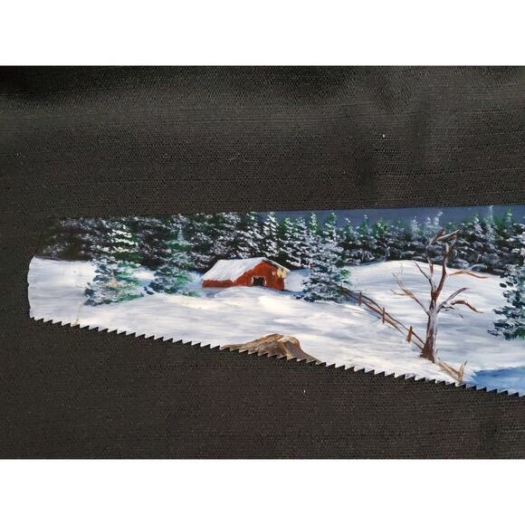 Vintage H. Disston & Sons Hand Saw with Winter Scene Mural - Picture 5 of 8